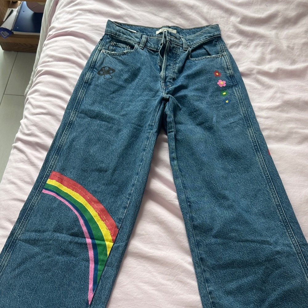 PacSun Blue Rainbow Embellished Flare Jeans